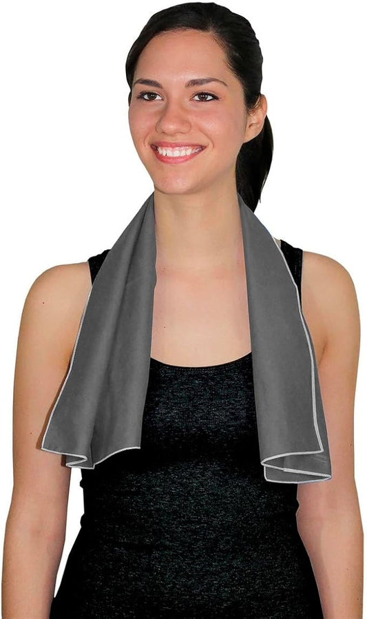 Microfiber Cooling Towels for Neck and Face – Soft Breathable Microfiber Towel for Hot Weather, Outdoor Sports, Running, Gym, Camping, Travel, Yoga – 32” x 13” Grey