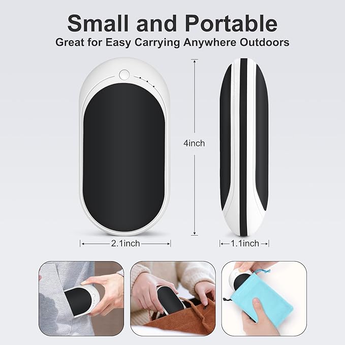 Rechargeable Hand Warmer, 1 Piece 5200mAh with Double Sided Heating, Reusable Portable Mini Heater, Temperature Adjustable Suitable for Hand and Foot Warming, Hunting Camping Hand Warmer