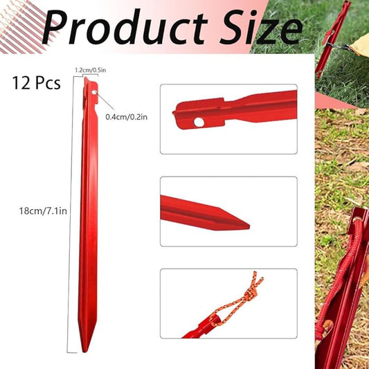 Tent Stakes,Camping Stakes,7-in Ground Pegs with Reflective Pull Ropes, Tri-Beam Stakes in a Carrying Bag, for Camping, Backpacking, Hammocks and Canopy,Aluminum Tent stakes12 Pack
