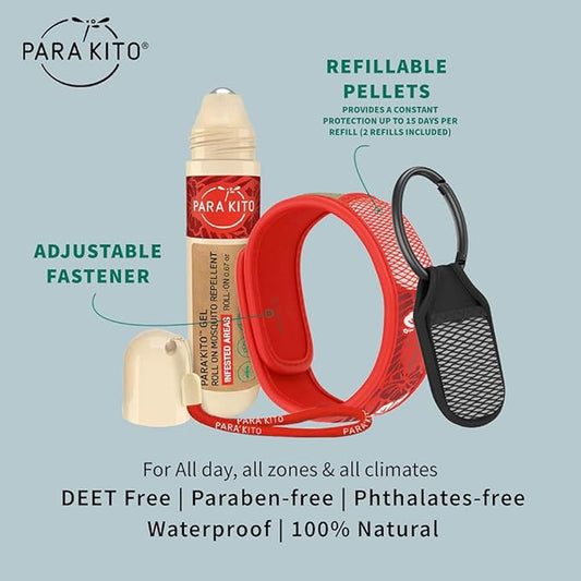 PARA'KITO Mosquito Repellent Bundle - 1 Roll-on | 1 Wristband | 1 Clip (Roll-on + Hawaii + Black)