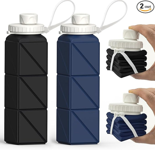 Collapsible Water Bottles 20.6oz, Silicone Foldable Portable Travel Water Bottle, Folding Lightweight Reusable Leakproof for Traveling Camping Hiking Cycling Yoga Sports Outdoor