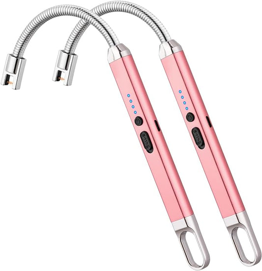 MEIRUBY 2 Pack Lighter Electric Candle Lighter Birthday Gifts for Women Mom Wife Men, Long Electronic Rechargeable USB Lighter Arc Windproof Flameless Lighters for Candle Camping BBQ