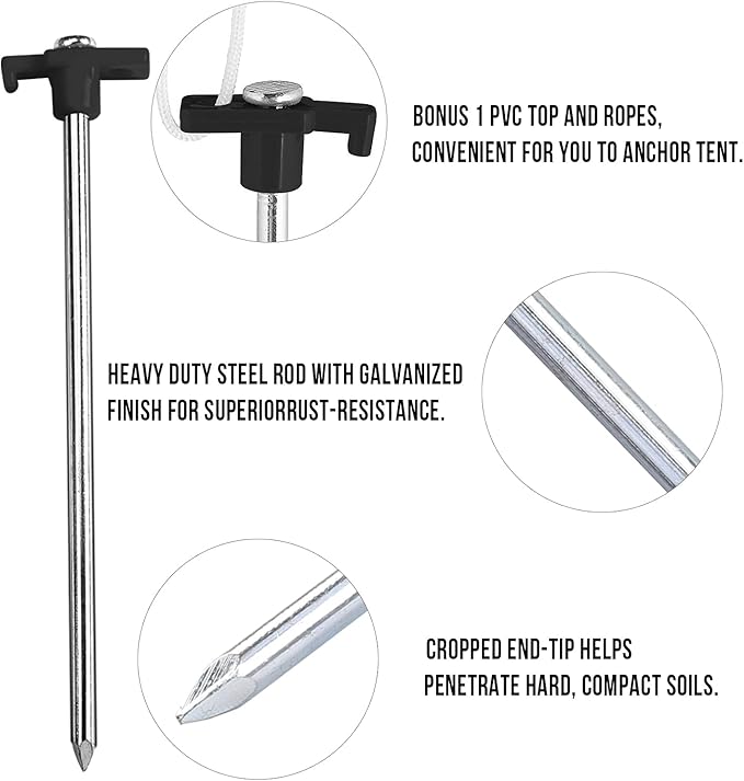 ABCCANOPY Tent Stakes 8" Camping Tent Stakes, 10pc-Pack (Black)