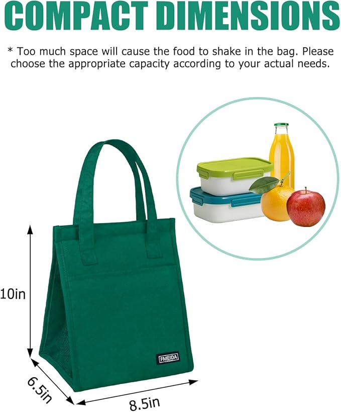 Fmeida Insulated Lunch Bag Women, 6.75L Small Lunch Bags with Multiple Pockets, Reusable Thermal Cooler Tote for Work, Office, Picnic, Travel | Hook and Loop Closure, Dark Green