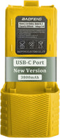 BAOFENG UV-5R Radio Battery Extended 3800mAh USB-C Charging Yellow Replacement for BF-F8HP New Version for BF-F8 Rechargeable Bl-5 Two Way Radio Battery