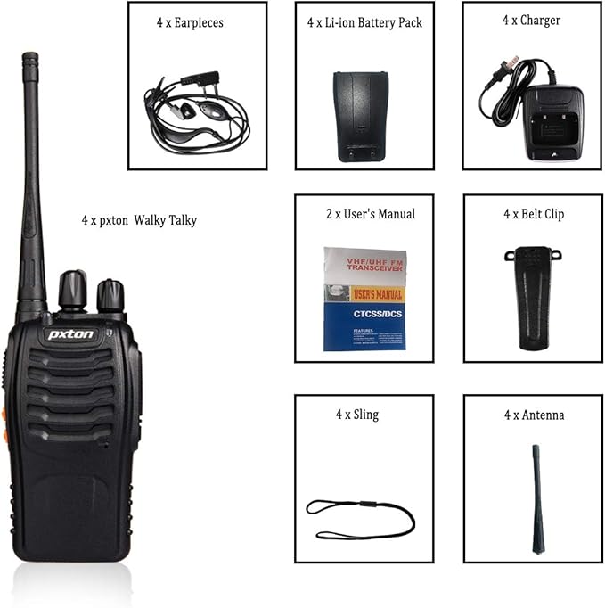 Walkie Talkies Long Range for Adults with Earpieces,16 Channel Walky Talky Rechargeable Handheld Two Way Radios with Flashlight Li-ion Battery and Charger（4 Pack）
