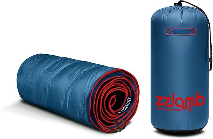 zzlamb Camping Blanket, Lightweight Cloak Puffy Down Alternative Travel Blanket, Portable & Windproof Warm Outdoor Blanket, Cozy Quilt Plane Car Picnic Hammock Beach Backpacking, 52x75in