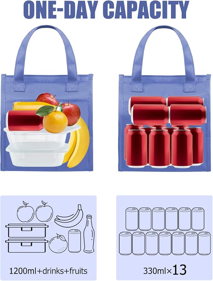 Fmeida Lunch Bags for Women Waterproof Reusable Food Organizer Adult Lunch Pail Cooler Lunch Tote Meal Prep for Work Picnic Travel Hiking Beach Purple