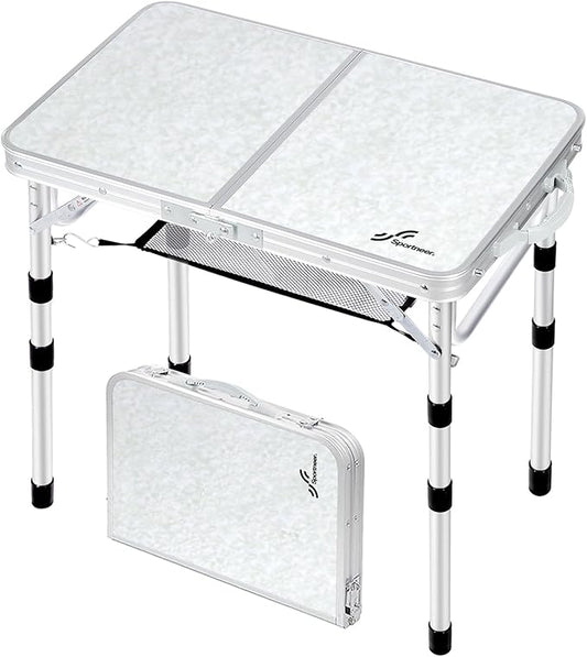 Sportneer Camping Table: Adjustable Height Small Folding Table 23.6" L x 15.7" W 3 Height with Mesh Layer - Compact & Portable Camping Essentials for Outdoor Camp Garden Picnic BBQ Dining Cooking