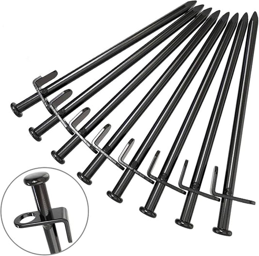BareFour Tent Stakes Heavy Duty, 8-Inch Camping Stakes, Forged Steel Tent Pegs Unbreakable and Inflexible - Available in Rocky Place Dessert Snowfield and Grassland (8 Pack 8 Inch)