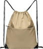 BuyAgain Drawstring Backpack Sports Water Resistant String Bag Sport Gym Sackpack for Women Men Large with Zipper, Khaki