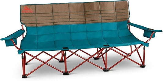 Kelty Lowdown Couch - 3 Person Capacity Camping Chair, Extra Large and Sturdy Bench for Campsites, Soccer Games, and Backyard Parties, with Cup Holders|Arm Rest, Polyester, Deep Lake/Fallen Rock