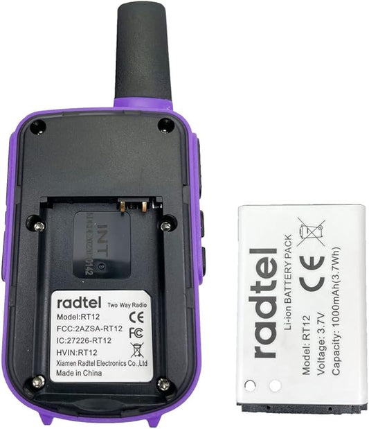 Radtel RT12 Rechargeable Walkie Talkies for Adults Long Range Handheld FRS Two Way Radio 16CH Handsfree VOX for Camping Hiking (Purple)