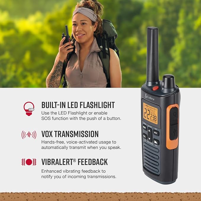 Cobra RX680 2 Watt Rugged Walkie Talkies - Waterproof & Dustproof, Rechargeable, Long Range up to 38-Mile Two Way Radio with NOAA Weather Alert & VOX ( 2 Pack )