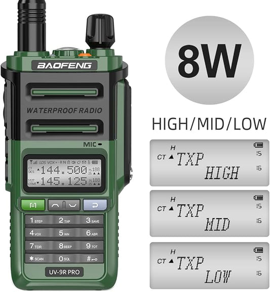BAOFENG UV-9R Pro Ham Radio Handheld Two Way Radio Dual Band Waterproof Transceiver Long Range Rechargeable Walkie Talkie with Programming Cable and Type-C Charger