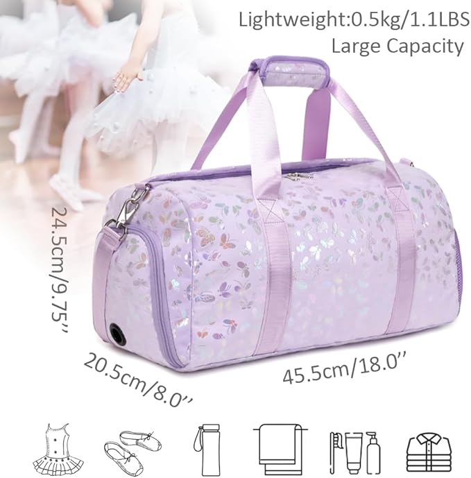 Dance Bag for Girls Soft Fluffy Travel Duffel Bag for Girls Sports Gym Bag Ballet Bag Water Resistant Overnight Sleepover Bags with Shoes Compartment