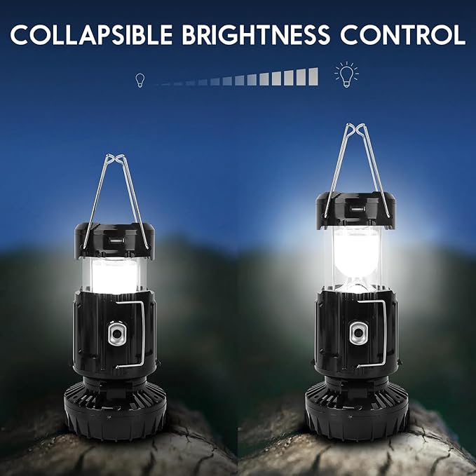 2024 Upgrade Solar Portable Lantern Rechargeable Fan - Collapsible Lightweight LED Camping Lantern for Power Outages Flashlight Survival Kits for Outdoor Tent Emergency Essentials Cool Gifts for Men