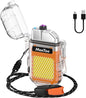 MeeToo Electric Lighter Rechargeable Lighter Waterproof Plasma Dual Lighters 3 Modes of Flashlight Type-C with Survival Emergency Whistle and Lanyard for Candle Camping Outdoor (Orange)