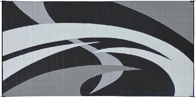 Stylish Camping 159181 9-feet by 18-feet Reversible Mat, Plastic Straw Rug, Large Floor Mat for Outdoors, RV, Patio, Backyard, Picnic, Beach, Polypropylene (PP) , Camping (Black/White)