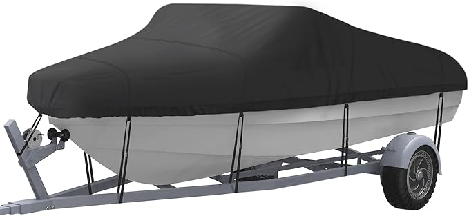NEXCOVER Trailerable Boat Cover, Length: 20'-23' Beam Width: up to 100", Waterproof Heavy Duty Cover, Fits V-Hull, TRI-Hull, Runabout, Pro-Style, Bass Boat, Storage Bag & Tightening Straps Included.