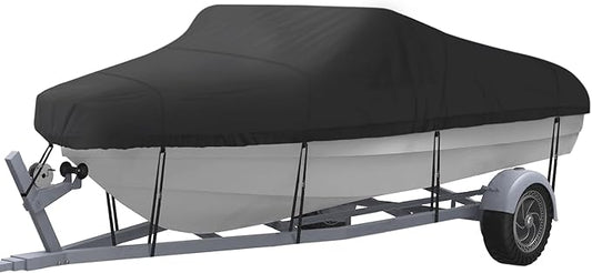 NEXCOVER Trailerable Boat Cover, Length: 20'-23' Beam Width: up to 100", Waterproof Heavy Duty Cover, Fits V-Hull, TRI-Hull, Runabout, Pro-Style, Bass Boat, Storage Bag & Tightening Straps Included.