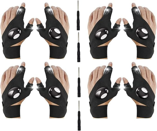 Flashlight Gloves, Fingerless LED Flashlight Gloves, Birthday Gifts for man, Hands Free Flashlights for Working in Darkness Places Fishing, Repair, Camping, Hiking, Running