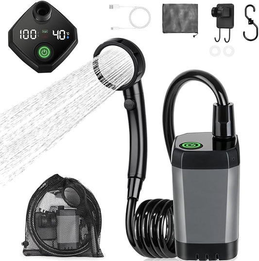 Portable Shower for Camping, [Long-Lasting] 6000mAh Rechargeable Camping Shower with Intelligent LED Display, IPX7 Waterproof Outdoor Shower Kit for Hiking, Travel, Car, Pet