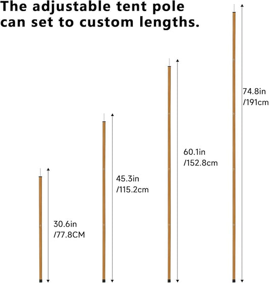 KOMCLUB Telescoping Tent Poles Tarp Poles 5-Section Adjustable Aluminum Rods for Tent Fly and Tarps Lightweight Replacement Adjustable Tent Poles for Outdoor Sport Camping 78Inch