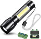 Rechargeable Flashlights High Llumens LED-Mini USB Rechargeable Flashlight for Home 3 Modes Adjustable Focus Portable Waterproof Flashlight with COB Side Lights Tactical Flashlight (1pack)