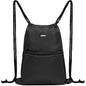 WANDF Drawstring Backpack String Bag Sackpack Cinch Water Resistant Nylon for Gym Shopping Sport Yoga (Black)