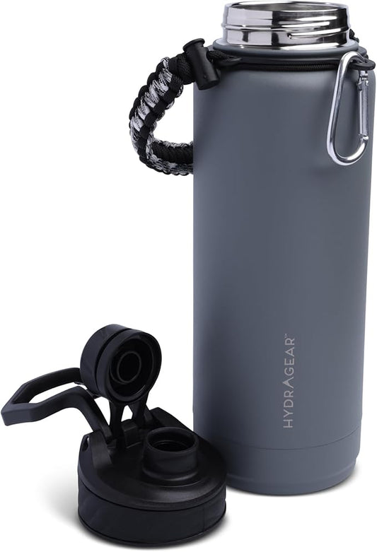 Zenith Chugger Stainless Steel Bottle with Carabiner, Compass, Signal Whistle, and Fire Starter - 40 Oz - Graphite Powder Coat