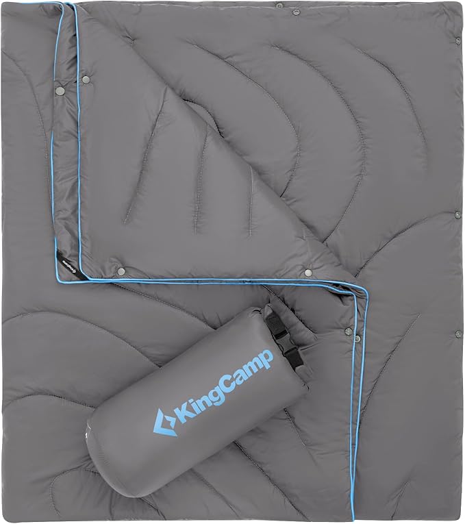 KingCamp Lightweight Camping Blanket - Stylish & Multifunctional Quilt with Snap Button, Portable for Travel, Airplane, Indoor & Outdoor - Provides Warmth - Gray