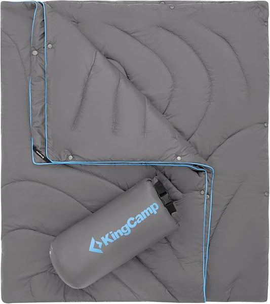 KingCamp Lightweight Camping Blanket - Stylish & Multifunctional Quilt with Snap Button, Portable for Travel, Airplane, Indoor & Outdoor - Provides Warmth - Gray