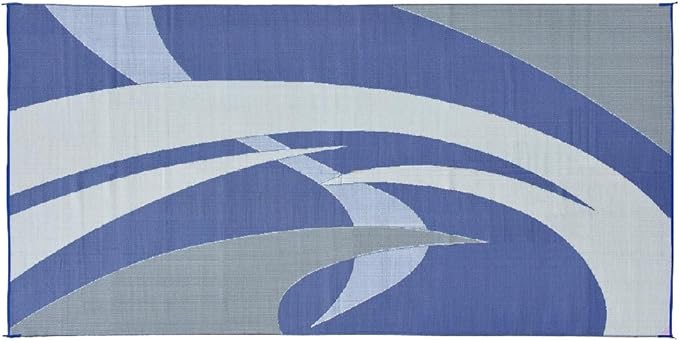 Stylish Camping 159183 9-feet by 18-feet Reversible Mat, Plastic Straw Rug, Large Floor Mat for Outdoors, RV, Patio, Backyard, Picnic, Beach, Camping (Blue/Grey)