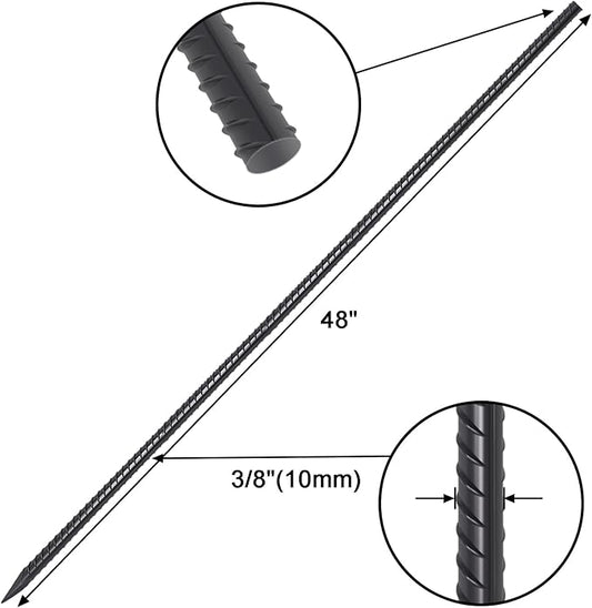 VVOKGO 48 Inches 16Pcs Steel Rebar Stakes with Chisel Point End, Heavy Duty Straight Landscpe Timber Spikes Metal Garden Camping Plant Support Garden Stakes Anti Rust Black