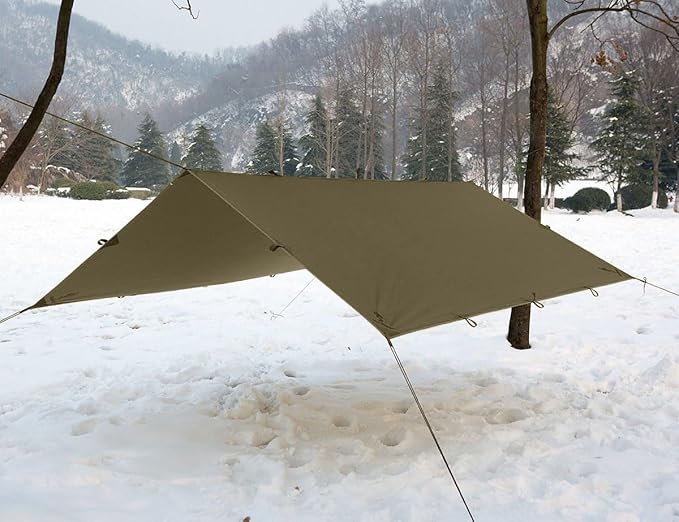 FREE SOLDIER Olive-Green 10x10.5ft Waterproof UV Protection Camping Tarp Shelter with Tent, Stakes, Ropes
