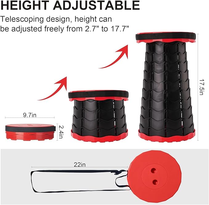 Upgraded Foldable Stool Thickened, Portable Collapsible Stool Retractable Stool for Fishing, Hiking, BBQ, Parties, Outdoor Activities (Red) (4)