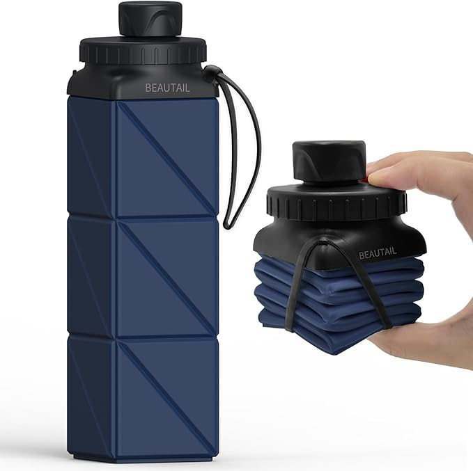Collapsible Water Bottles 20.6oz, Silicone Foldable Portable Travel Water Bottle, Folding Lightweight Reusable Leakproof for Traveling Camping Hiking Cycling Yoga Sports Outdoor