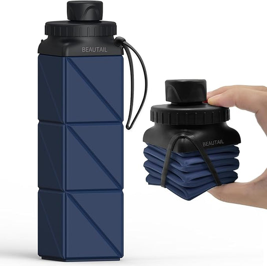 Collapsible Water Bottles 20.6oz, Silicone Foldable Portable Travel Water Bottle, Folding Lightweight Reusable Leakproof for Traveling Camping Hiking Cycling Yoga Sports Outdoor