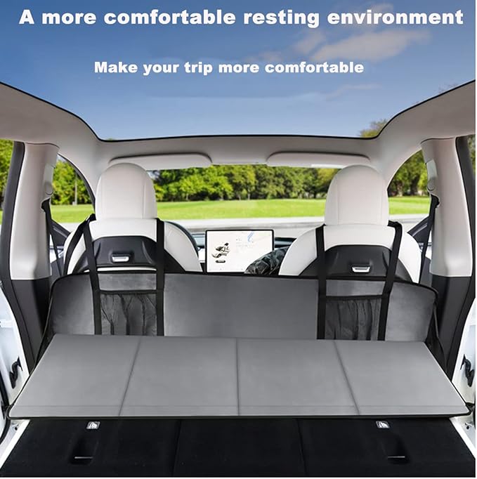 Car Rear Seat Mattress Extension Plate, Increase Trunk and Car Bed Camping Space, Sleeping Head Protection, Folding, Non-Inflatable Car Travel Mattress for SUV, Truck, Tesla and Others, 50 * 16.5 Inch