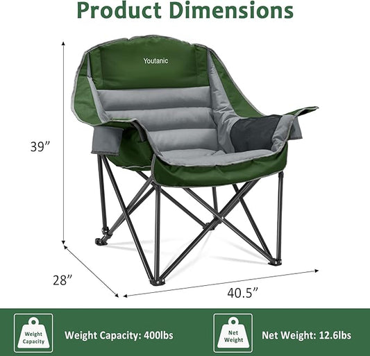 Oversized Camping Chair, Portable Folding Camping Chairs with Side Pocket, Cup Holder and Carry Bag, Heavy Duty Outdoor Camping Chairs for Adults, Fishing, Sports, Trip, up to 400lbs, Style 7
