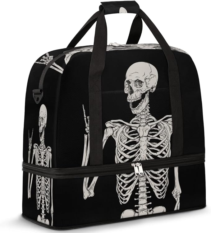 Sports Gym Bag, Human Skeleton Skull Halloween Travel Duffel Bag with Shoes Compartment Waterproof Overnight Bag Workout Weekender Bag Boys Girls Yoga Dance Bag Gym Tote Bag for Women Men