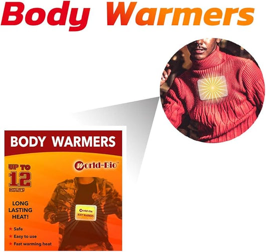 World-BIO Body Warmers for Cold Weather, Heat Warmer Patch Disposable with Adhesive Backing Gives Hours Warm - 5/10/12/17/20/32/40 Packs, Foot Warmer & Hand Warmers Long Lasting Safe Natural Odorless