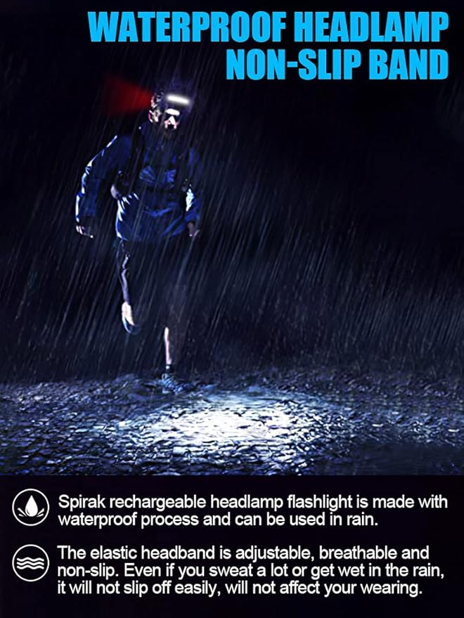 LED Headlamp Flashlight, 1000L 230° Broadbeam Headlight, USB C Rechargeable Head Lamp with Red Taillight, Lightweight Waterproof Headlamps for Camping Running Hiking, Hard Hat Headlamp 4Packs