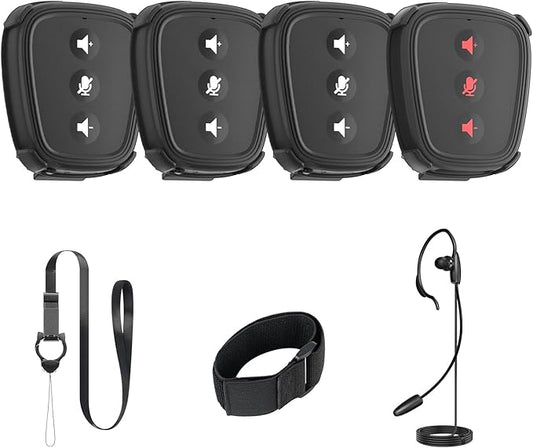 Came-TV Action Communicator 4-Pack Dect Full Duplex Wireless Intercom System with Pre-Paired Hands-Free 3.5mm Audio Port for Referee Communication, Film Production,Boating,Camping