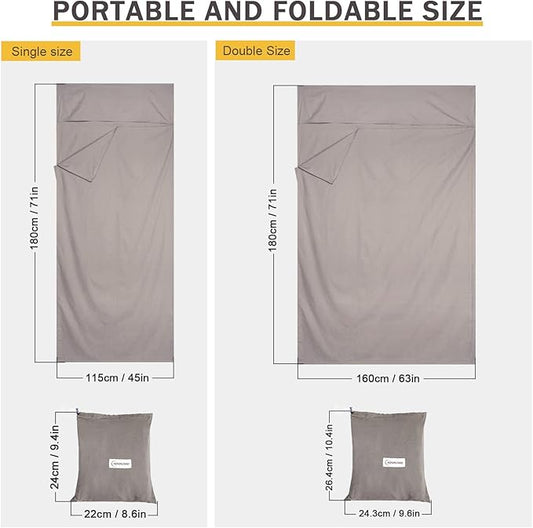 KOMUSMO Sleeping Bag Liner with Zipper, Ultralight Travel Sheets for Adults, Portable Sleep Sack Camping Sheet, Ideal for Traveling, Hiking, Tenting, Hotel and Camping