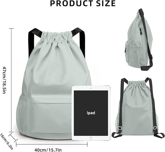 Sports Drawstring Backpack String Swimming Gym Bag Backpack with Shoes Compartment and Pocket for Men Women （light green）