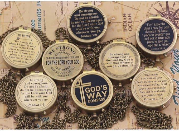 Be Strong And Courageous, Joshua 1:9, Solid Brass Directional Engraved Compass, Baptism Gifts for Boys Girls, First Communion, Christian Gifts for Men, First Confirmation Gifts for Boys Catholic Gifts