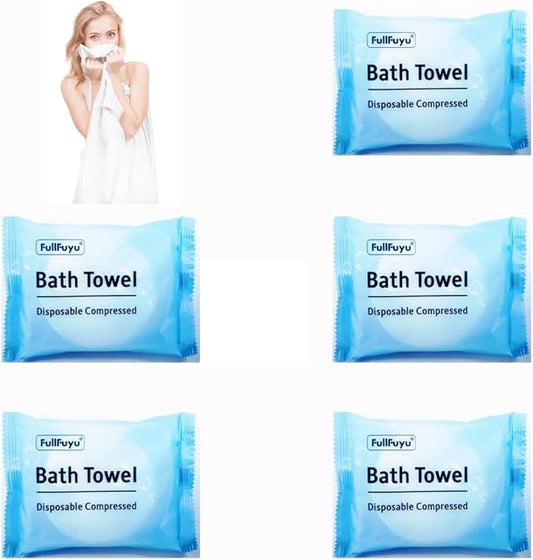 Disposable Compressed Bath Towel 55"x27" 5PCS Pack - Compact Reusable Bath Towel for Hotel Camping Sports Beach Swimming Travel - Lightweight & Absorbent
