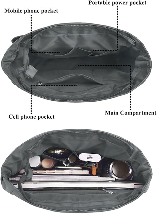 VOLGANIK ROCK Canvas Tote Bag Waterproof Nylon Multi Pocket Shoulder Bags Laptop Work Bag Teacher Purse Handbag for Women Men